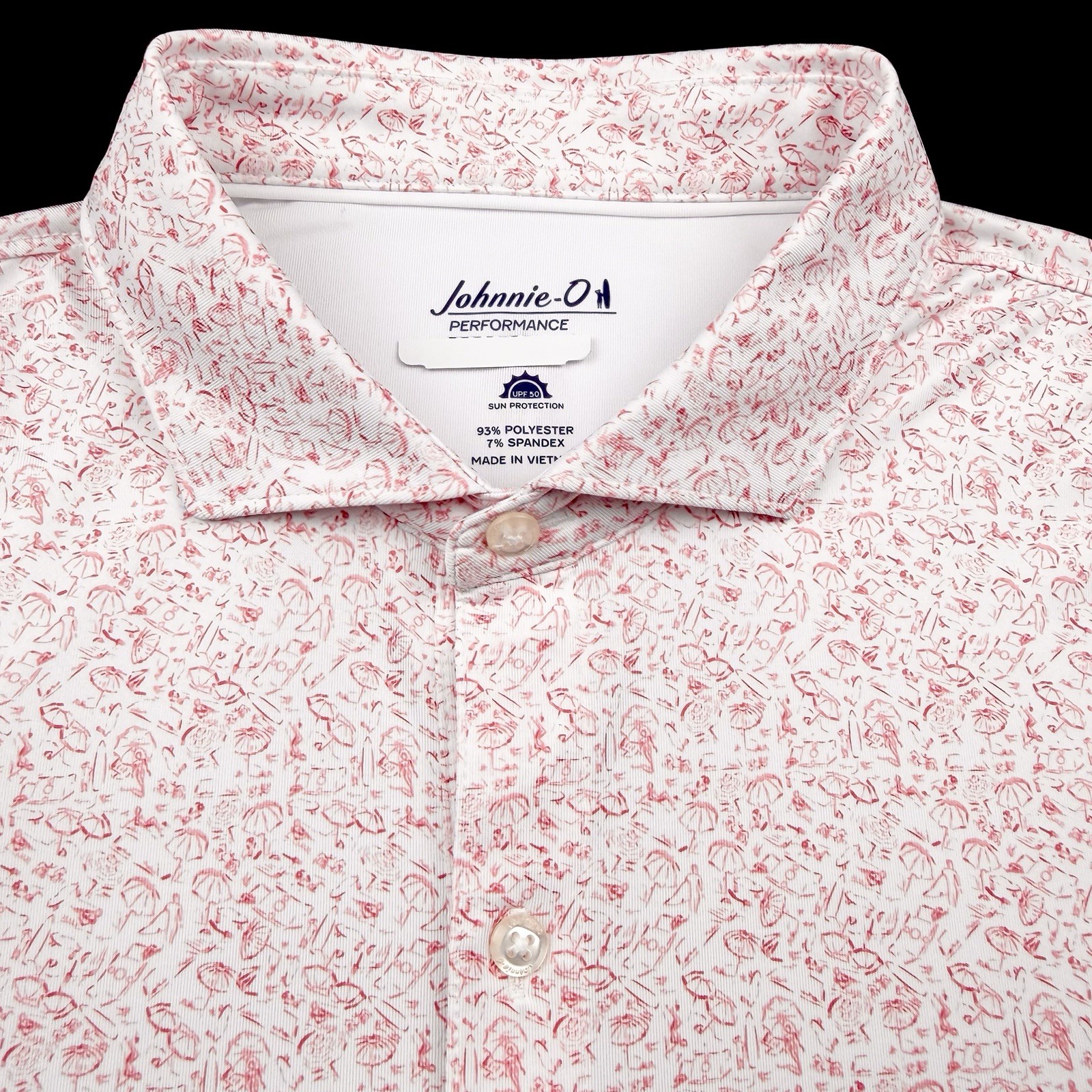 Johnnie O Performance Golf Beach Outdoor Print Polo Shirt White Red Medium Johnnie O Performance Golf Beach Outdoor Print Polo Shirt White Red Medium
