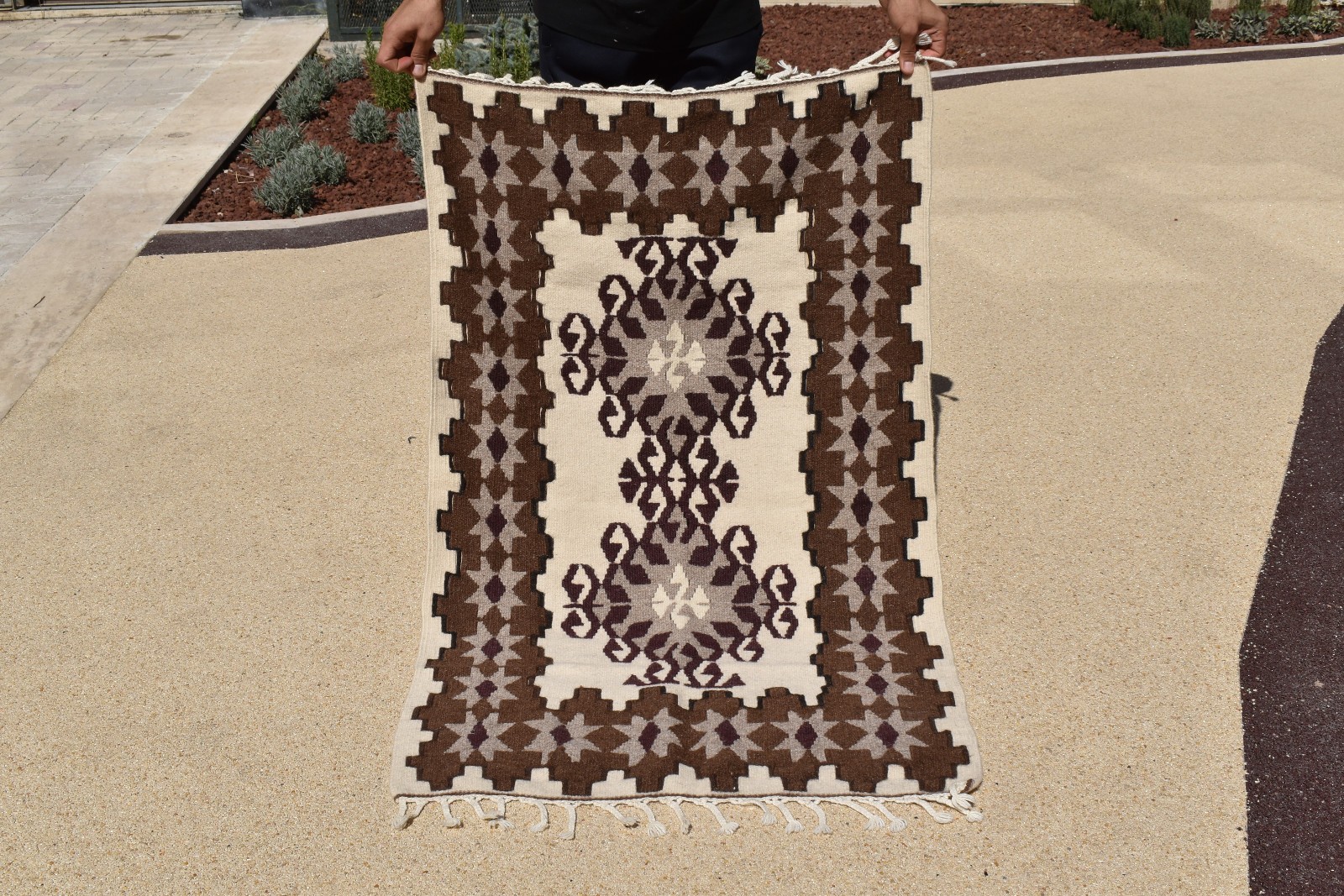 Turkish Rug 32'x52'' Handwoven Kayseri Brown Kilim 83x133cm Oriental 2x4 Size