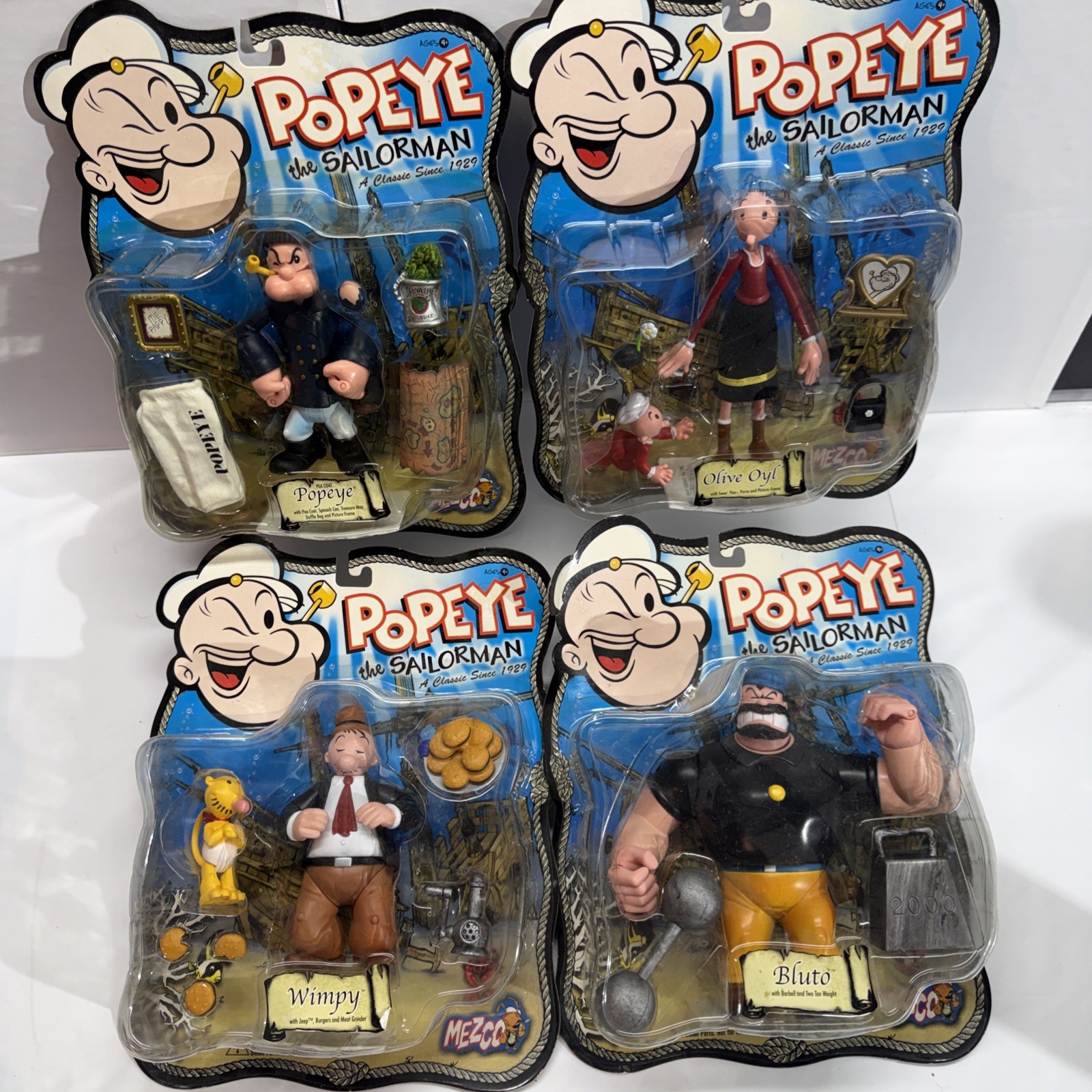 POPEYE the SAILORMAN Set Of  4 Figures MEZCO 2001 Olive Oyl/Popeye/Wimpy/Bluto