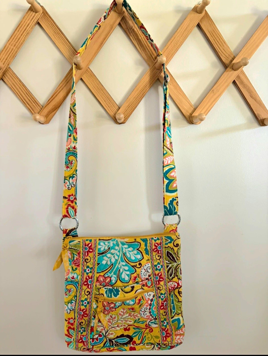 Vera Bradley Triple Zip Hipster Crossbody Bag Yellow/Teal/Coral, Adjustable
