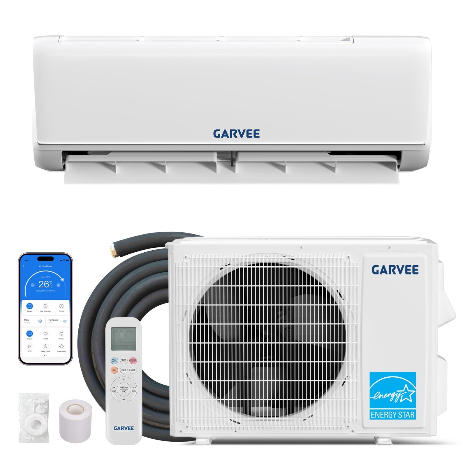 Garvee 18000 BTU Ductless Mini Split Air Conditioner & Heat Pump WiFi 21 SEER2