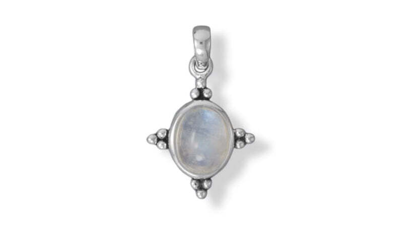 Oxidized Oval Rainbow Moonstone Pendant with Beaded Accents