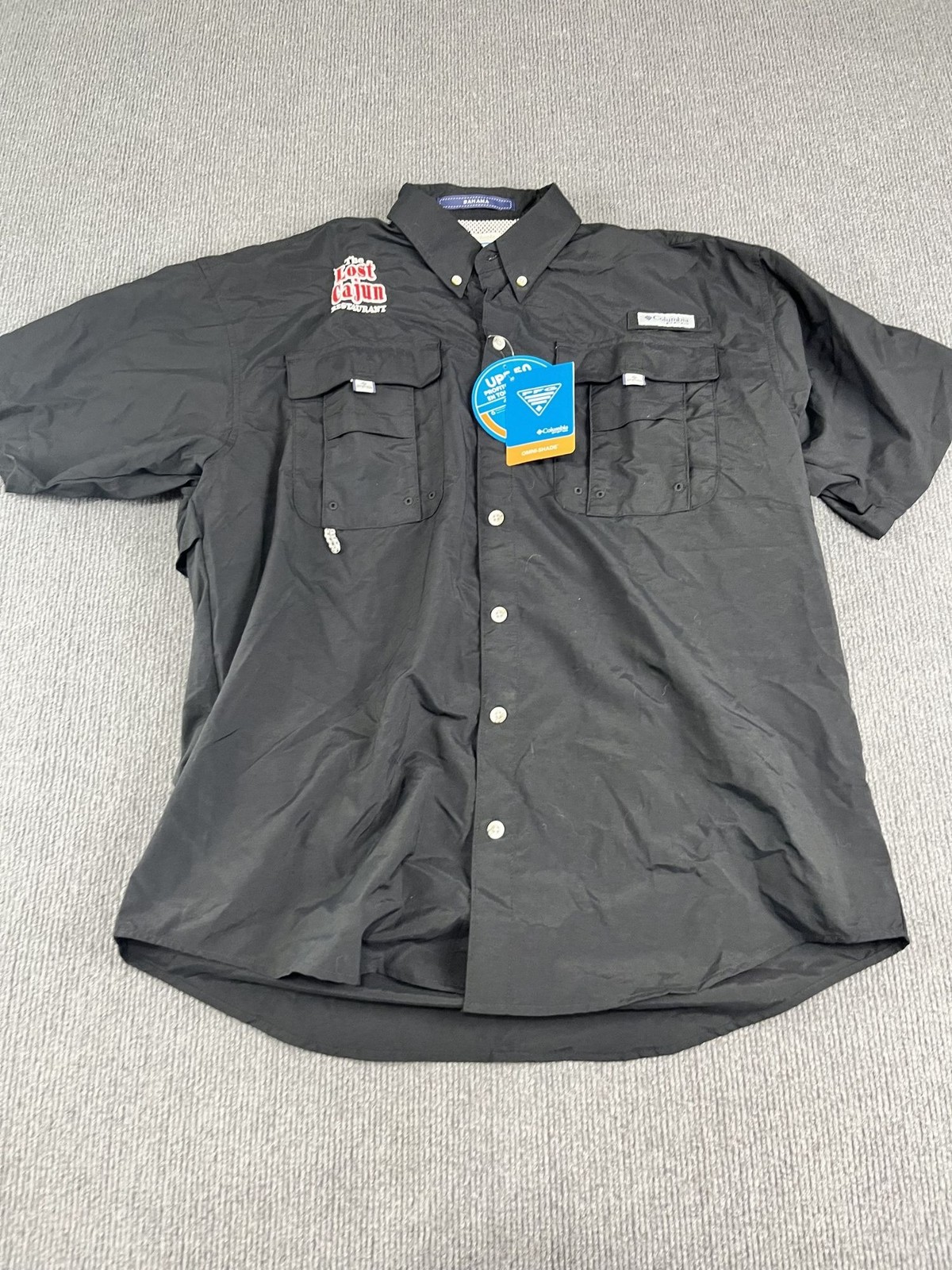 Columbia PFG Bahama II Short Sleeve Shirt M Black UPF 50 Lost Cajun Logo NWT Columbia PFG Bahama II Short Sleeve Shirt M Black UPF 50 Lost Cajun Logo NWT