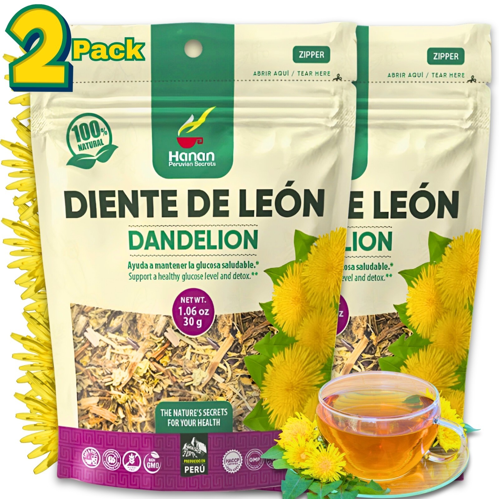 Dandelion Loose Leaf and Root Tea - Te de Diente de Leon Herbal Tea from Peru 2 Dandelion Loose Leaf and Root Tea - Te de Diente de Leon Herbal Tea from Peru 2