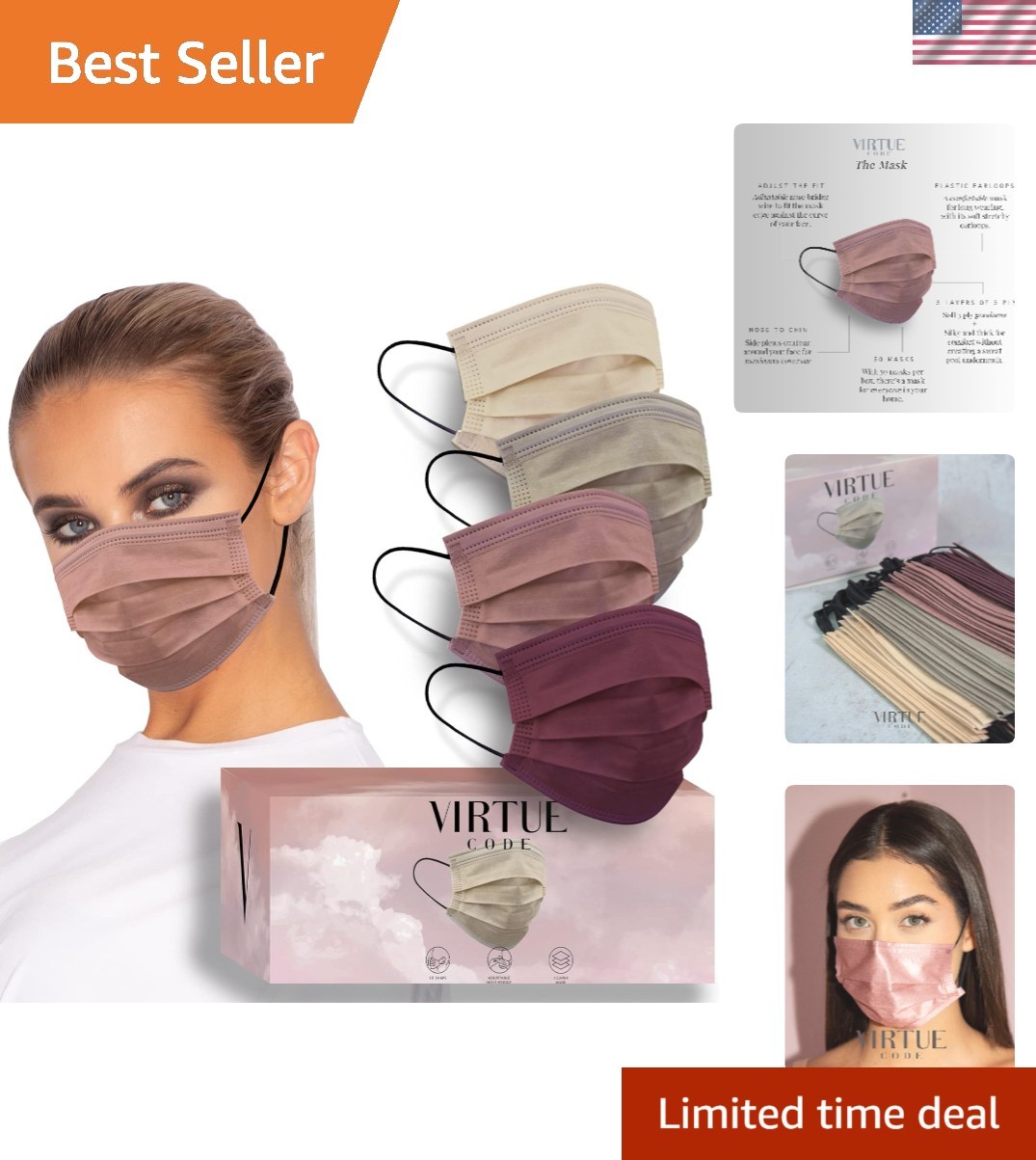 Elegant 3 Ply Disposable Face Masks - 50 Count for Fashion-Forward Adults