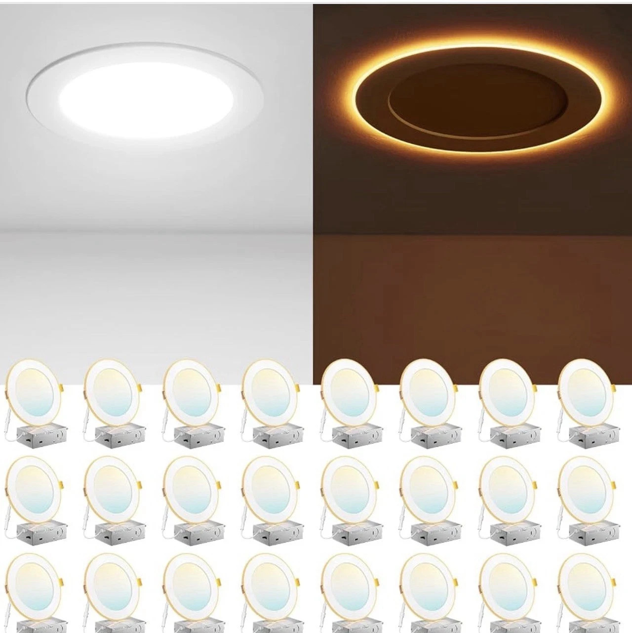 Amico 24 Pack 6 Inch LED Recessed Light with Junction Box 5CCT 1050LM