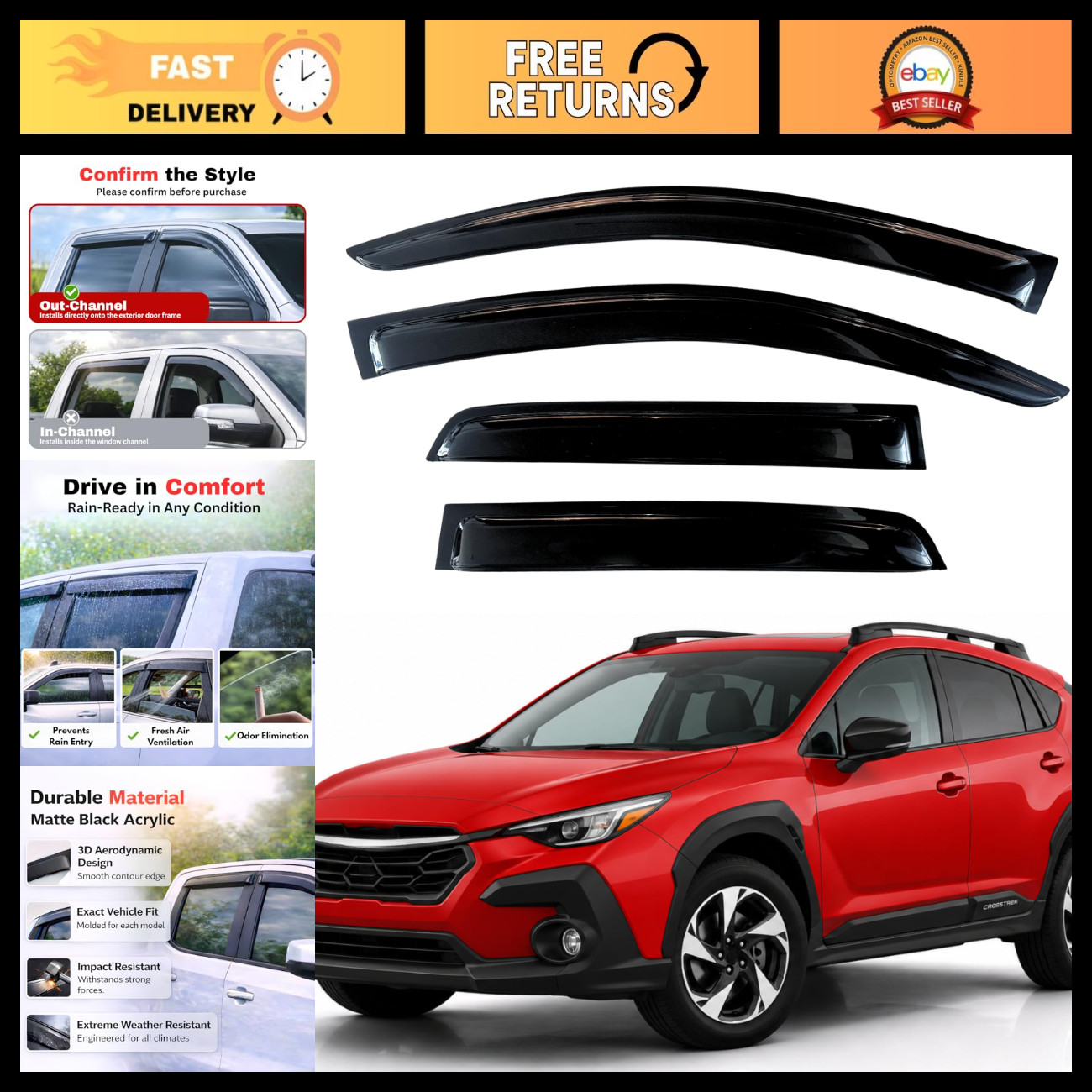 Rain Guards Window Visors for 2024-2026 Subaru Crosstrek Impreza - Weather Prote