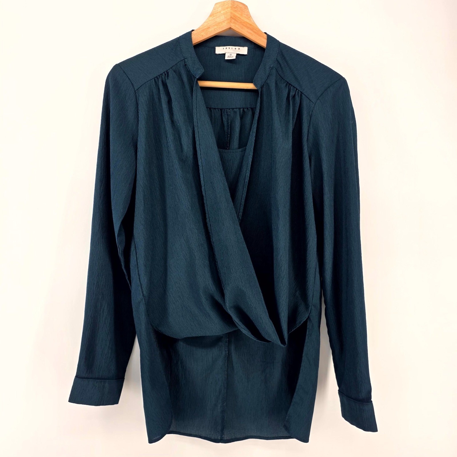 Favlux Fashion Blouse Women S Dark Teal Surplice Wrap Front Long Sleeve FL19A980