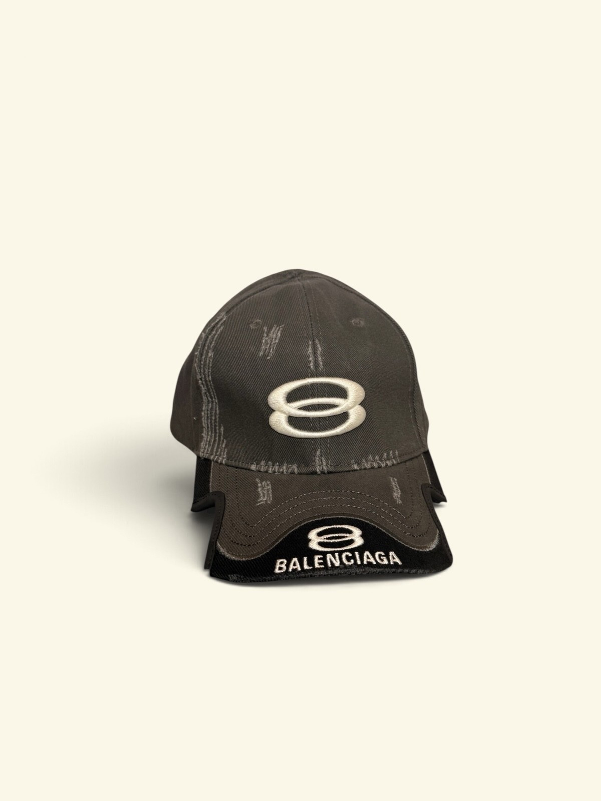 Balenciaga Distressed Double Unity Sports Icon Baseball Cap In Gray