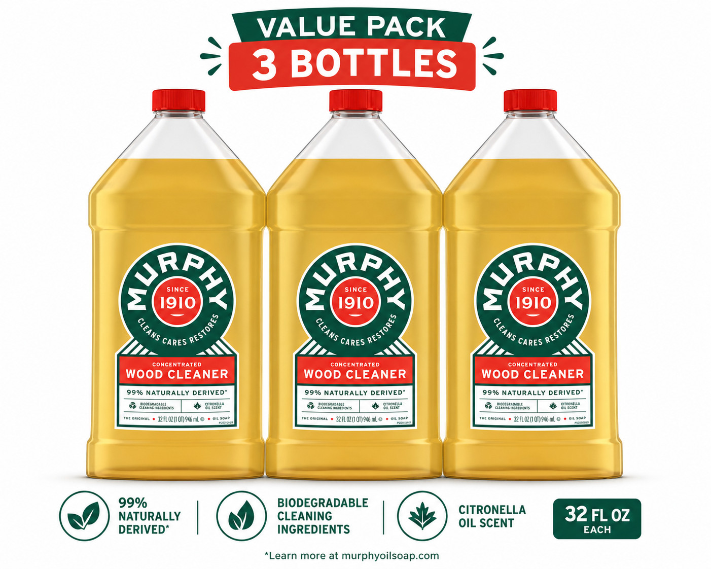 Murphy Oil Soap Wood Cleaner, Original - 32 Fluid Ounce-Free Shipping PACK OF 3 Murphy Oil Soap Wood Cleaner, Original - 32 Fluid Ounce-Free Shipping PACK OF 3