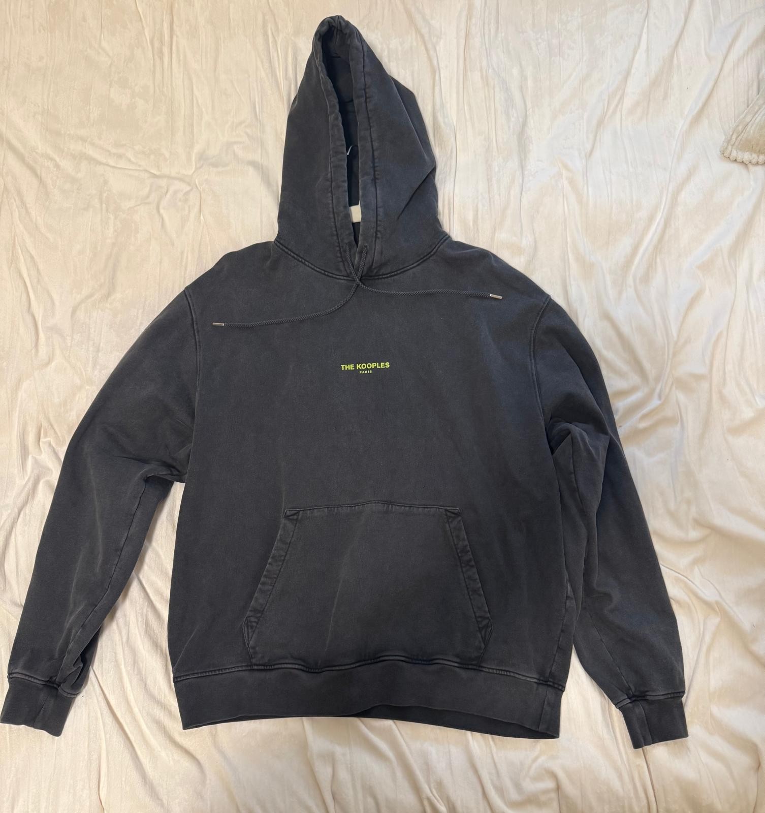 The Kooples Paris Logo Hoodie Faded Black Cotton Sweatshirt HSWE23016K Size XL