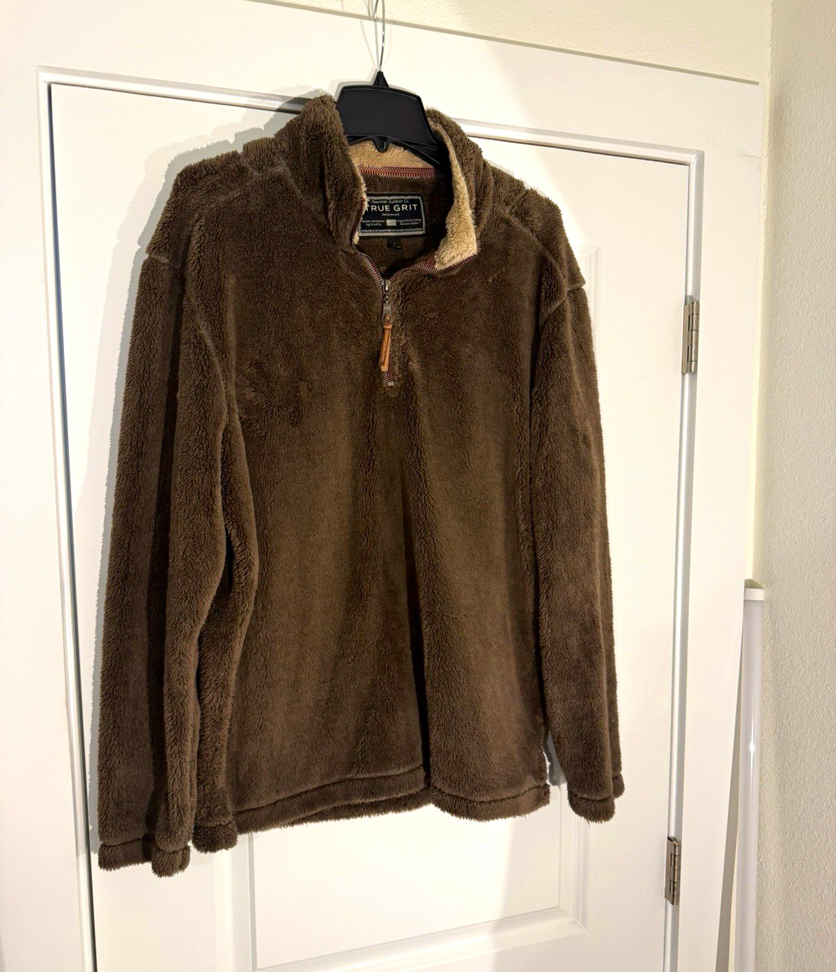 True Grit Men\'s Brown Solid 1/4 Zip Stand-Up Collar Fleece Jacket Size L