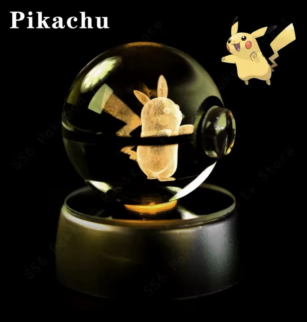 3D Pokemon Crystal Sphere Lamp/Ornament With LED Color-Changing Base