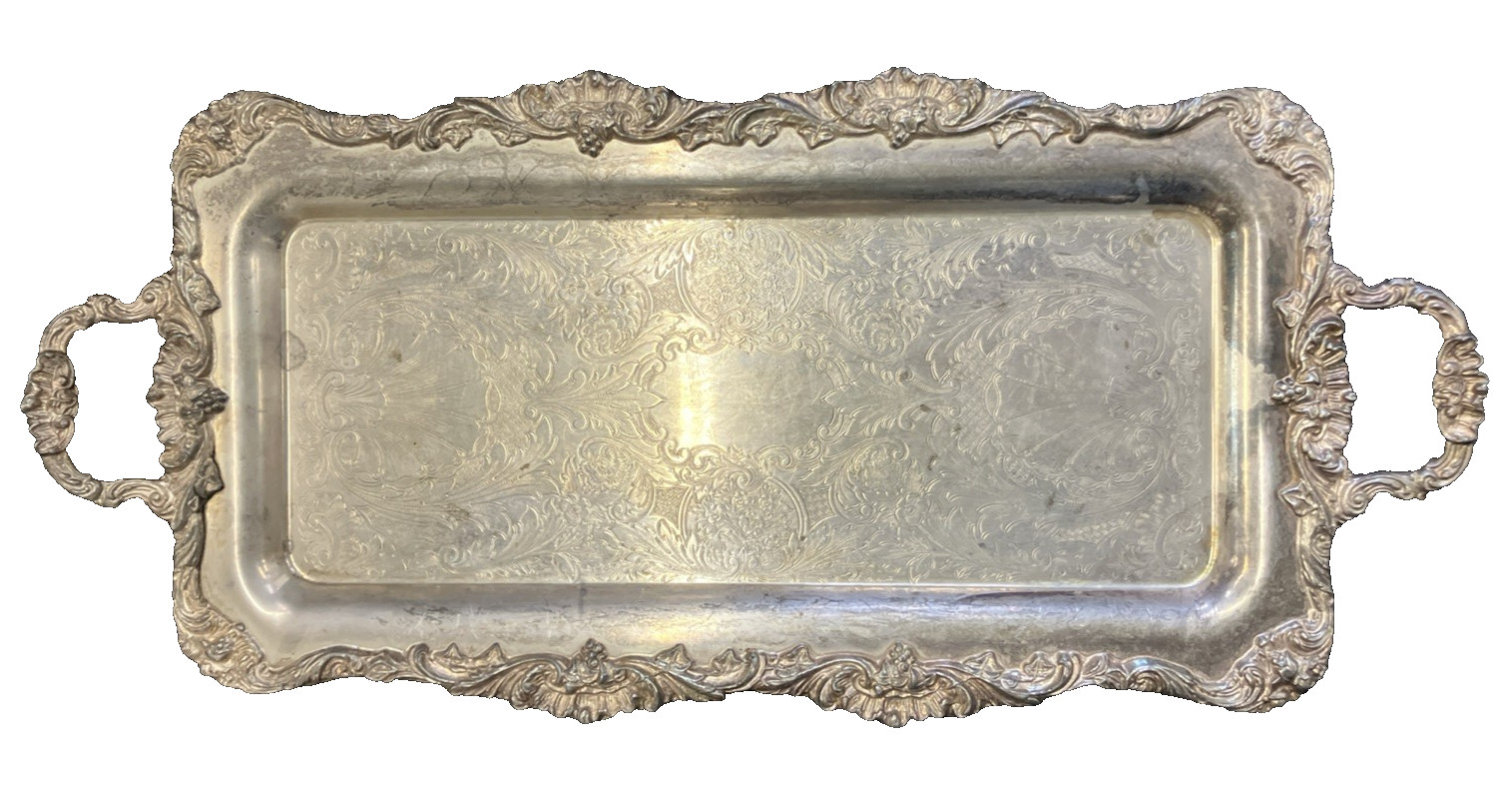 Antique Leonard Victorian Ornate Silver Plated Narrow Trinket Dish Bar Tray