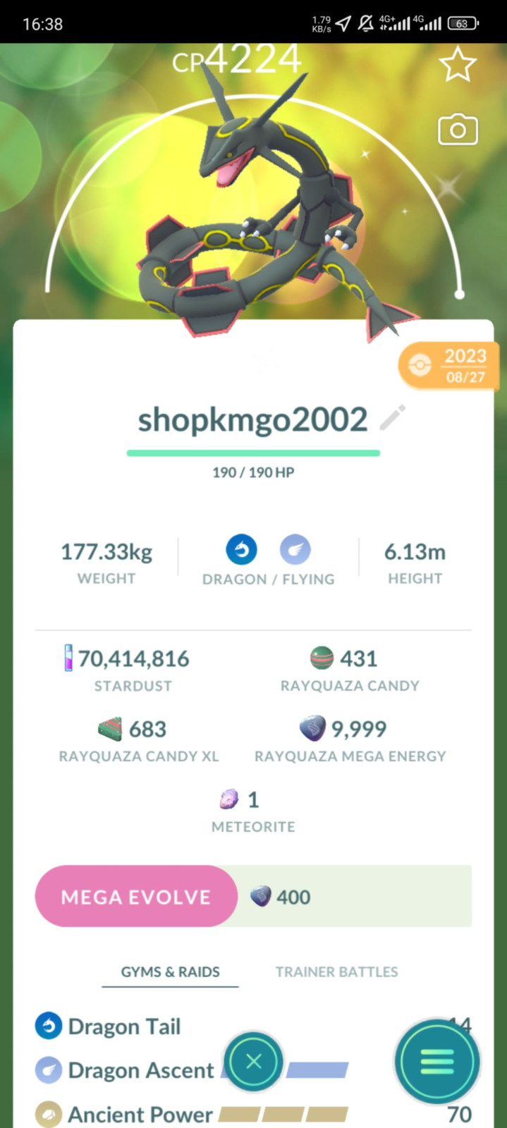Shiny Rayquaza Lv50 - 3moves - Dragon Ascent skill Shiny Rayquaza Lv50 - 3moves - Dragon Ascent skill
