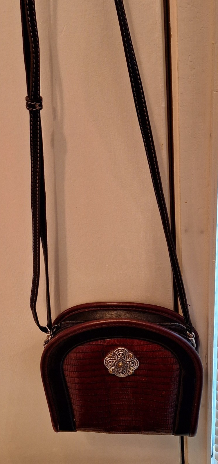 BRIGHTON Brown Black Leather Croc Crossbody Heart PURSE BAG