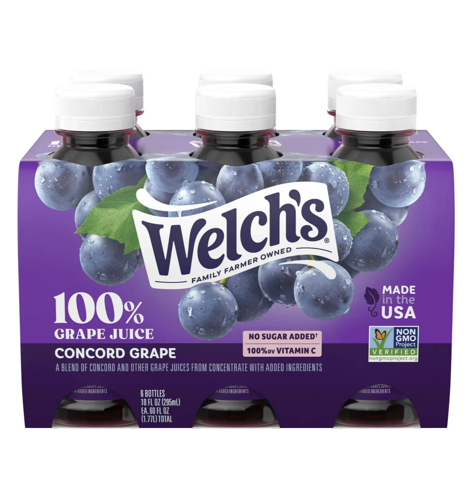 Pack of 6 Welch’s 100% Concord Grape Juice, 10 fl oz Portable Bottles... Pack of 6 Welch’s 100% Concord Grape Juice, 10 fl oz Portable Bottles...
