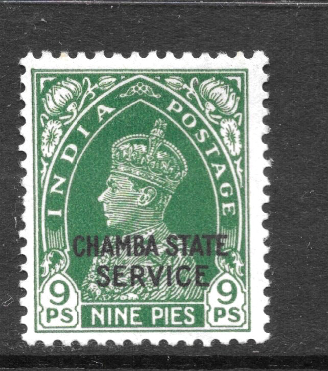 1938-40 CHAMBA STATE SERVICE, SG066 CAT £50 MH,KGVI, KG6, 9p,INDIA INDIAN STATES