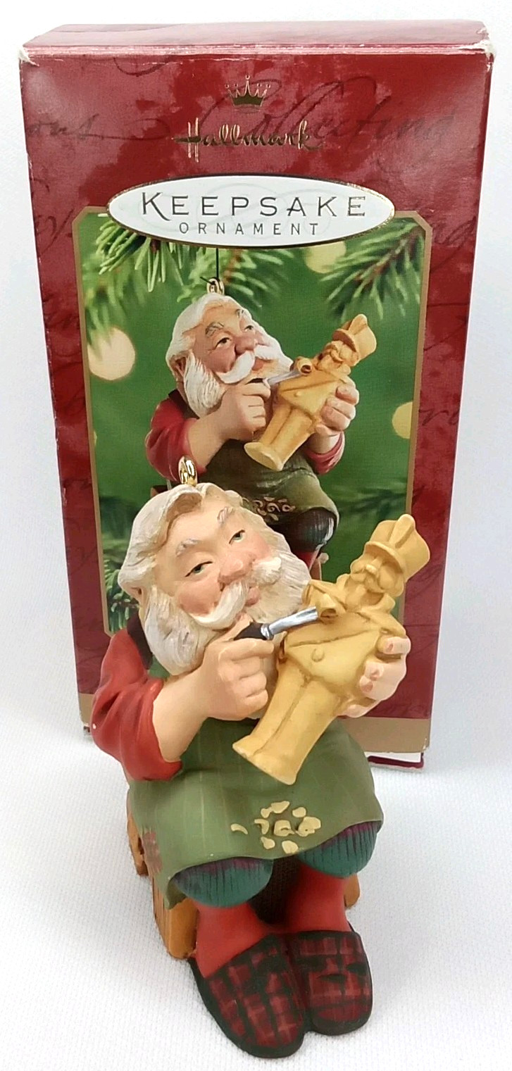Vintage 2001 Carving Santa Hallmark Christmas Ornament With Original Box