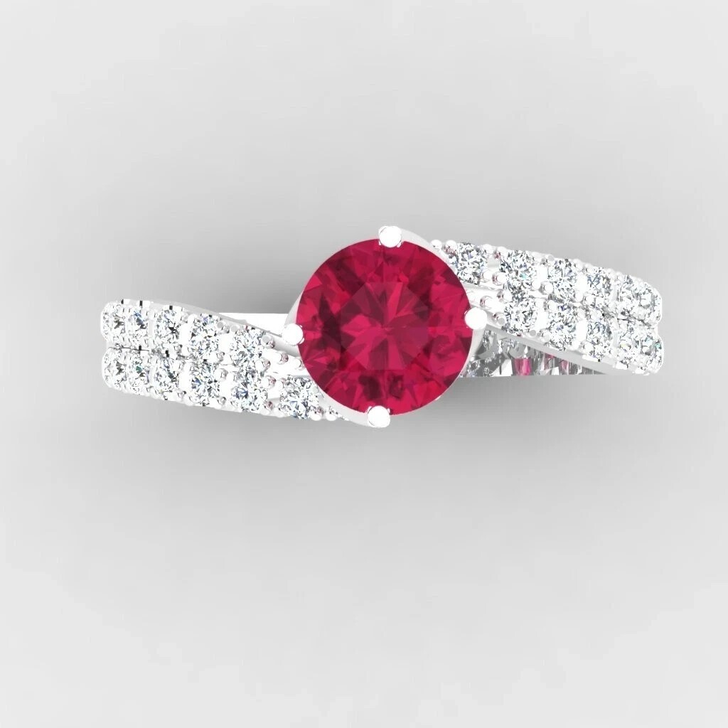 2.11 Ct Natural Ruby Diamond Engagement Ring Set 14K Solid White Gold