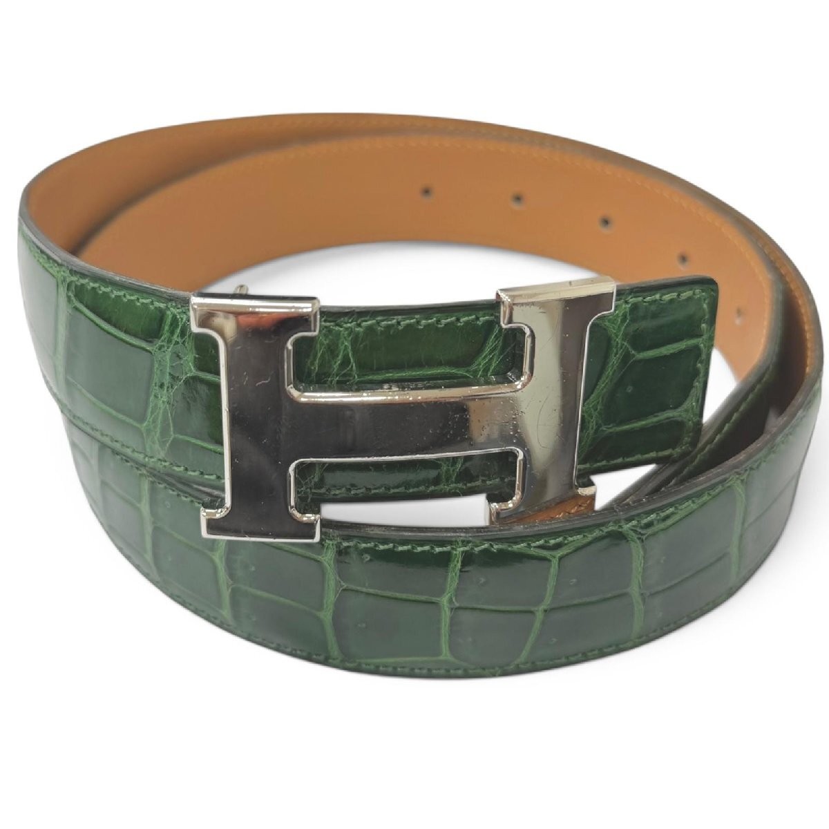 Hermes Crocodile Porosus Constance H Logo Leather Belt Size 85 Used