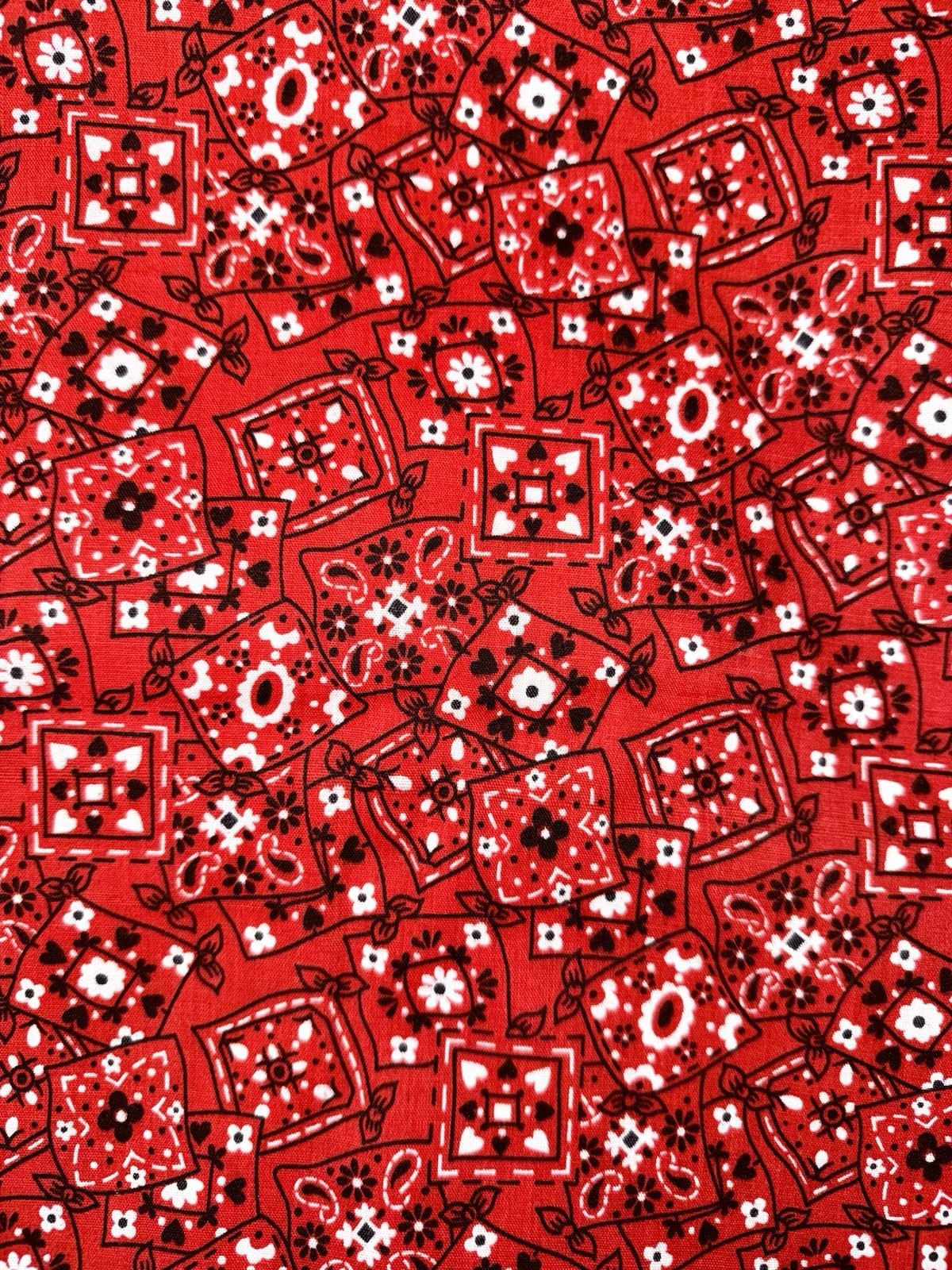 7/8 Yd Vintage 1970s Craft Fabric Red Calico Bandana Paisley Western Motif 7/8 Yd Vintage 1970s Craft Fabric Red Calico Bandana Paisley Western Motif