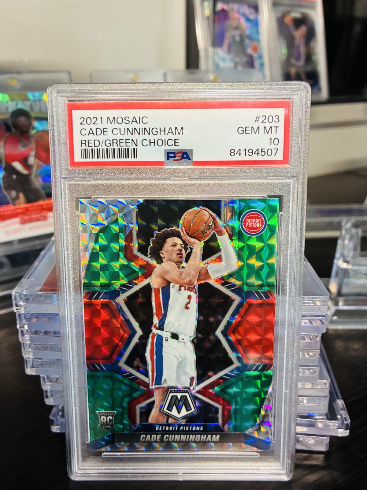 🔥2021-22 Panini Mosaic Red Green Choice Prizm #203 Cade Cunningham RC PSA 10 🔥