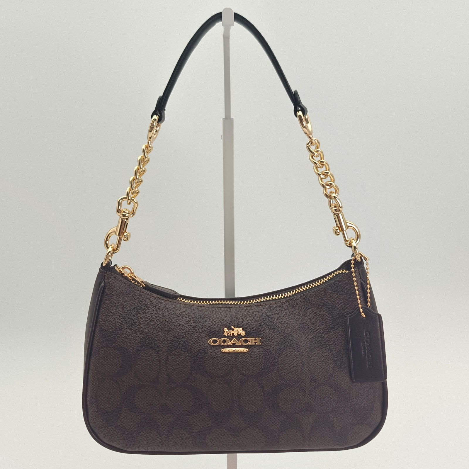 COACH Teri Shoulder Bag In Signature Walnut Black/Gold, Only unpacked, not used