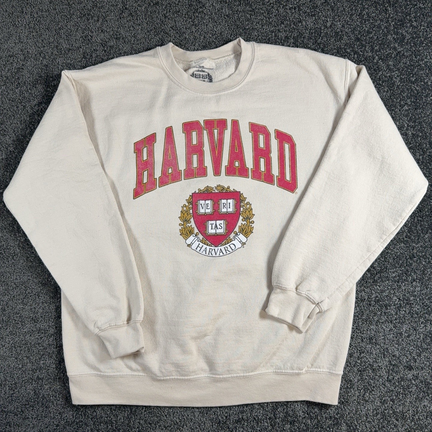 Harvard Crimson Sweatshirt Mens Medium White NCAA College Crewneck Pullover