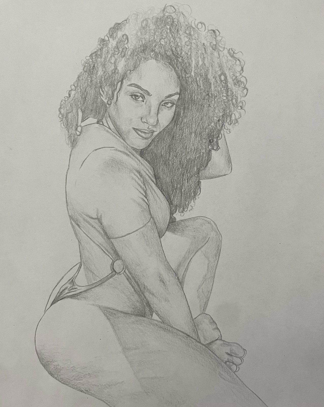 Original Fine Art Woman’s Portrait Pencil Drawing 8x11 Pin Up