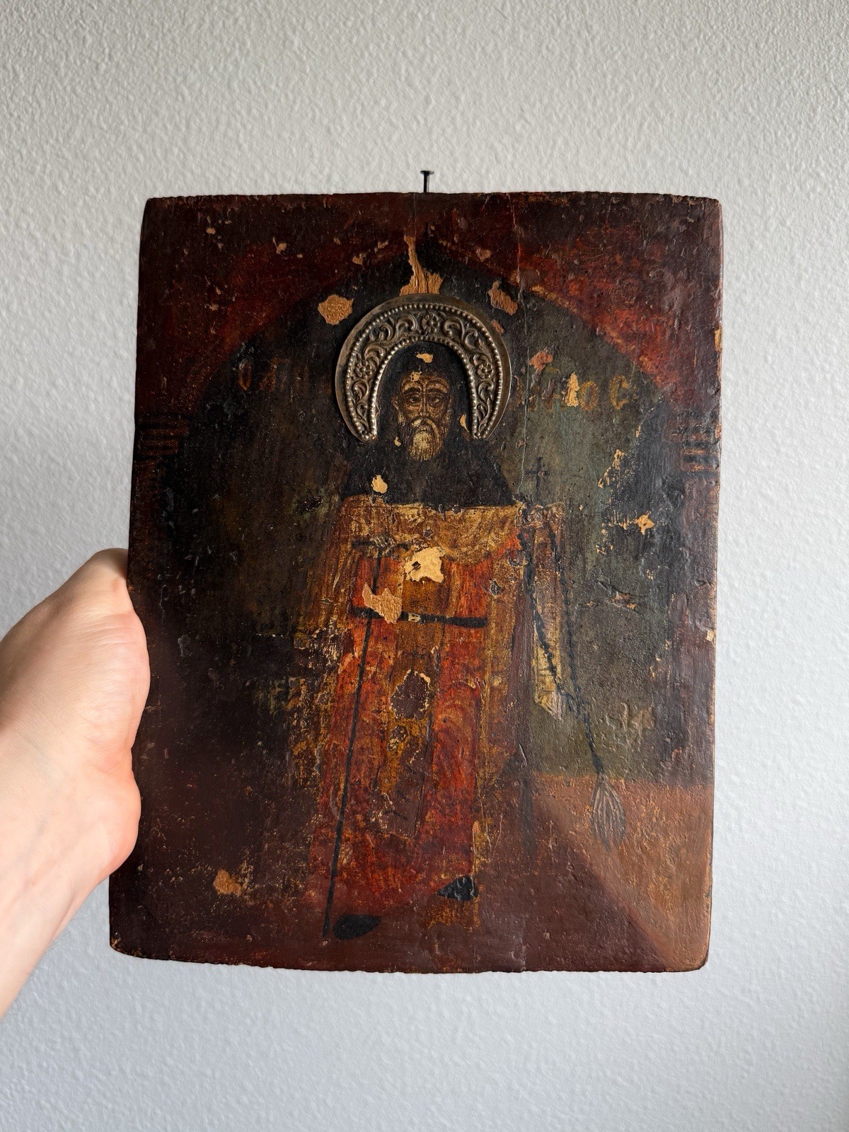 18th Century Eastern Christian Orthodox Icon Tempera on Wood of Saint Anthony