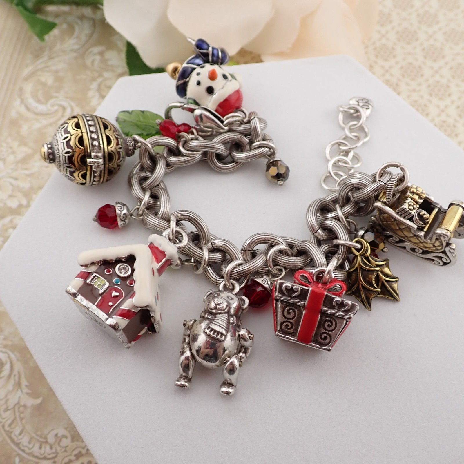 VTG Brighton Holiday Christmas Oversized Enamel 6+ Charm 8 1/2\
