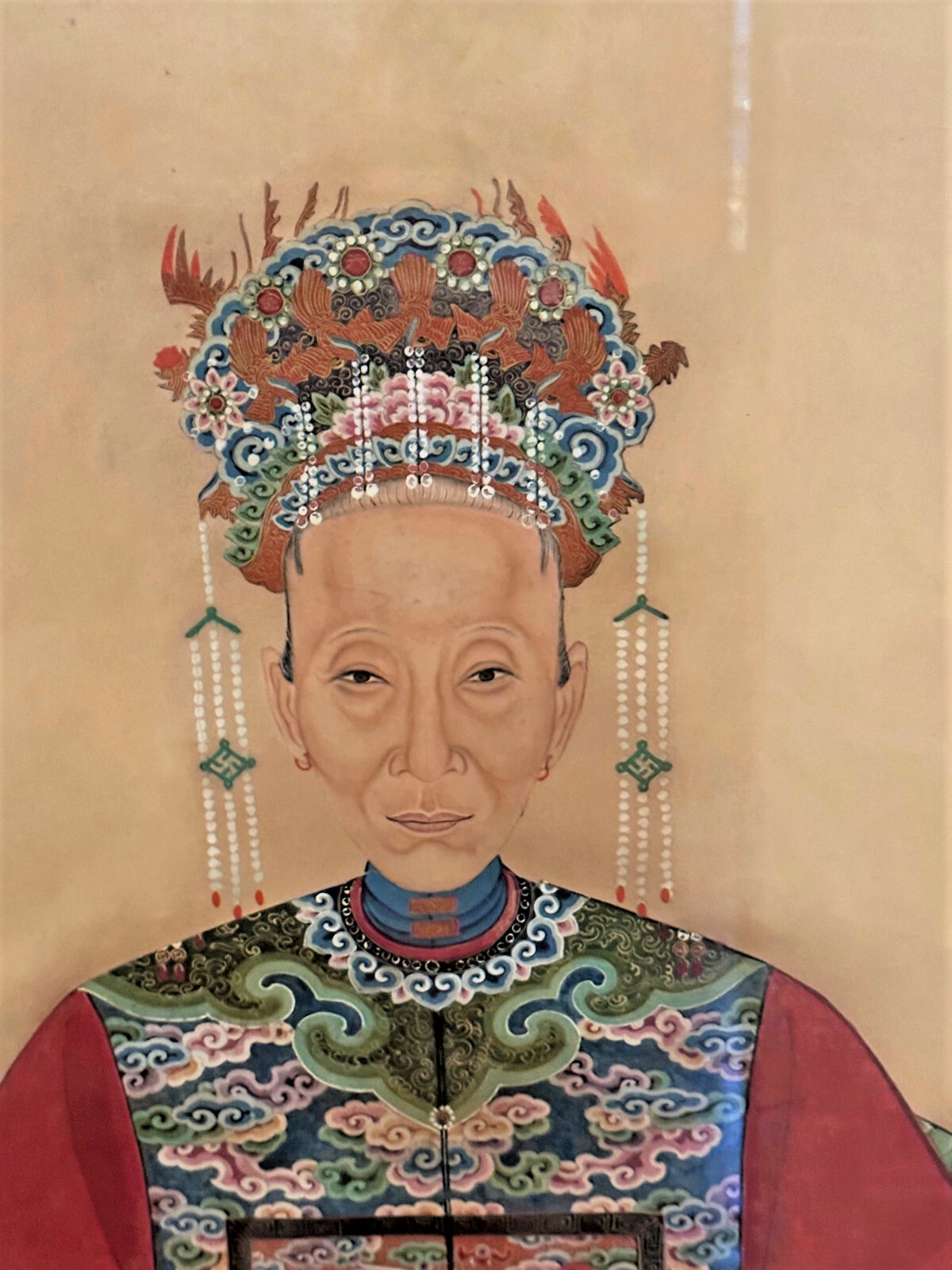 Antique 19th c Chinese Qing Ancestor Portrait Painting on Paper, 25 x 46\ Antique 19th c Chinese Qing Ancestor Portrait Painting on Paper, 25 x 46\
