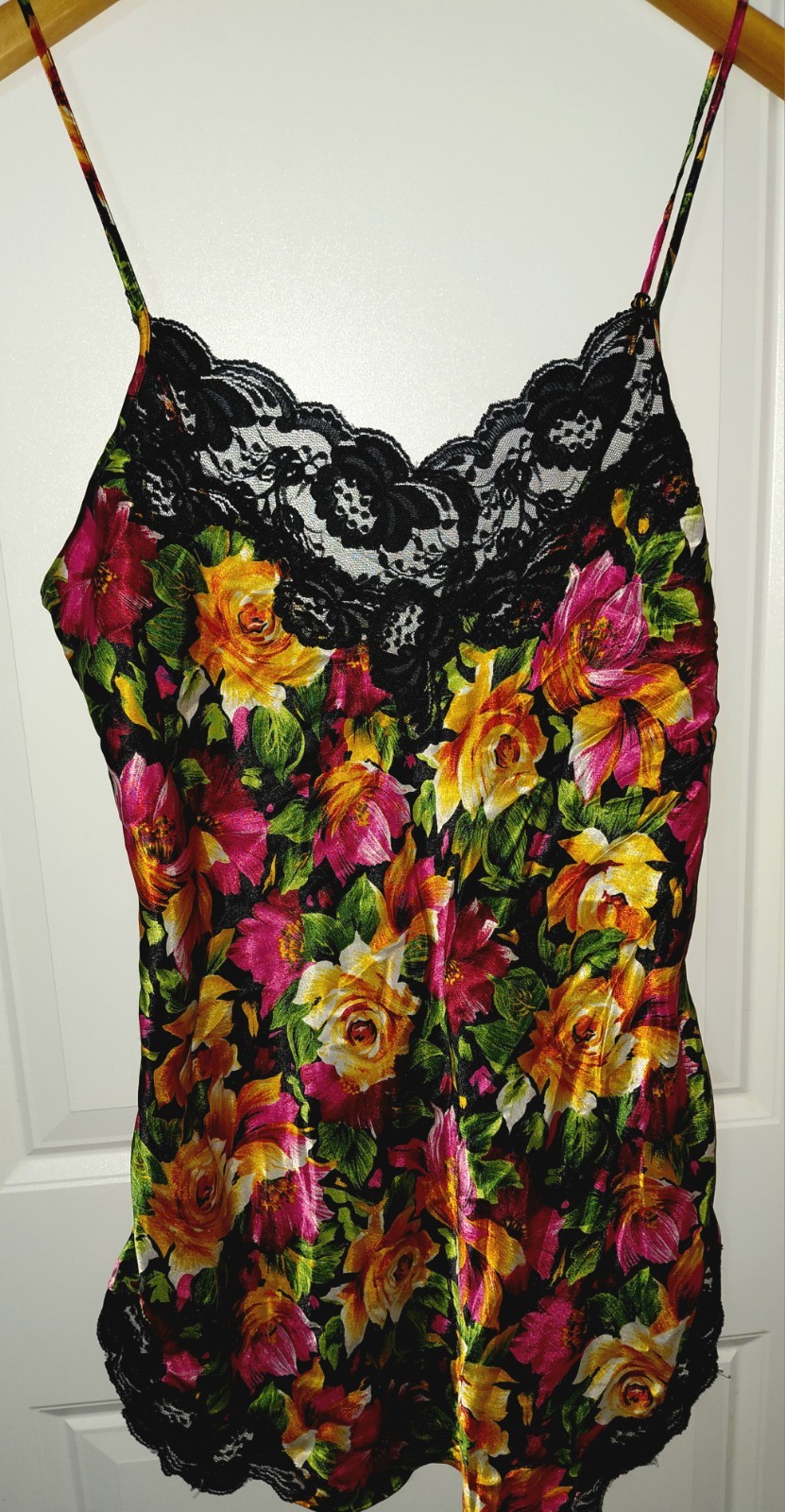 Victoria\'s Secret Vintage Floral Lace Trim Satin Slip Dress Nightie Small Women