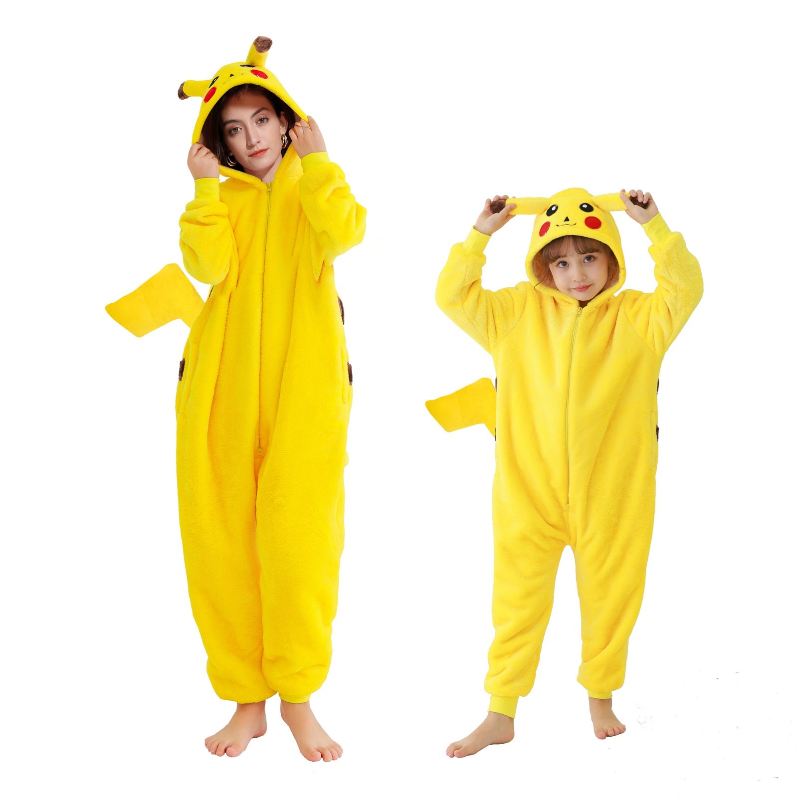 Pikachu Pajamas with Standing Tail for Halloween, Cosplay Costume Jump Suit Pikachu Pajamas with Standing Tail for Halloween, Cosplay Costume Jump Suit