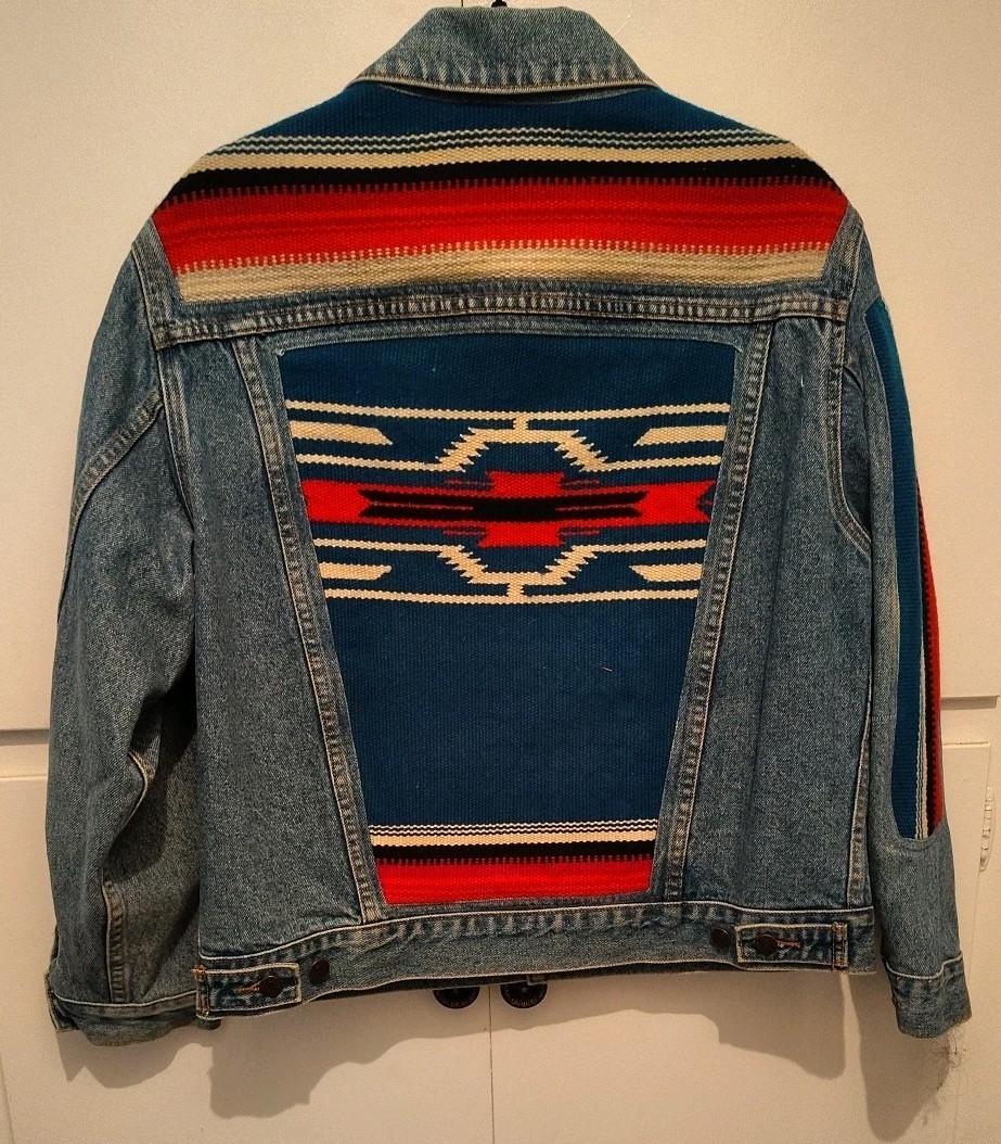 Vintage Chimayo Wool Panel Denim Jacket Southwestern Western Aztec Size G2U Vintage Chimayo Wool Panel Denim Jacket Southwestern Western Aztec Size G2U