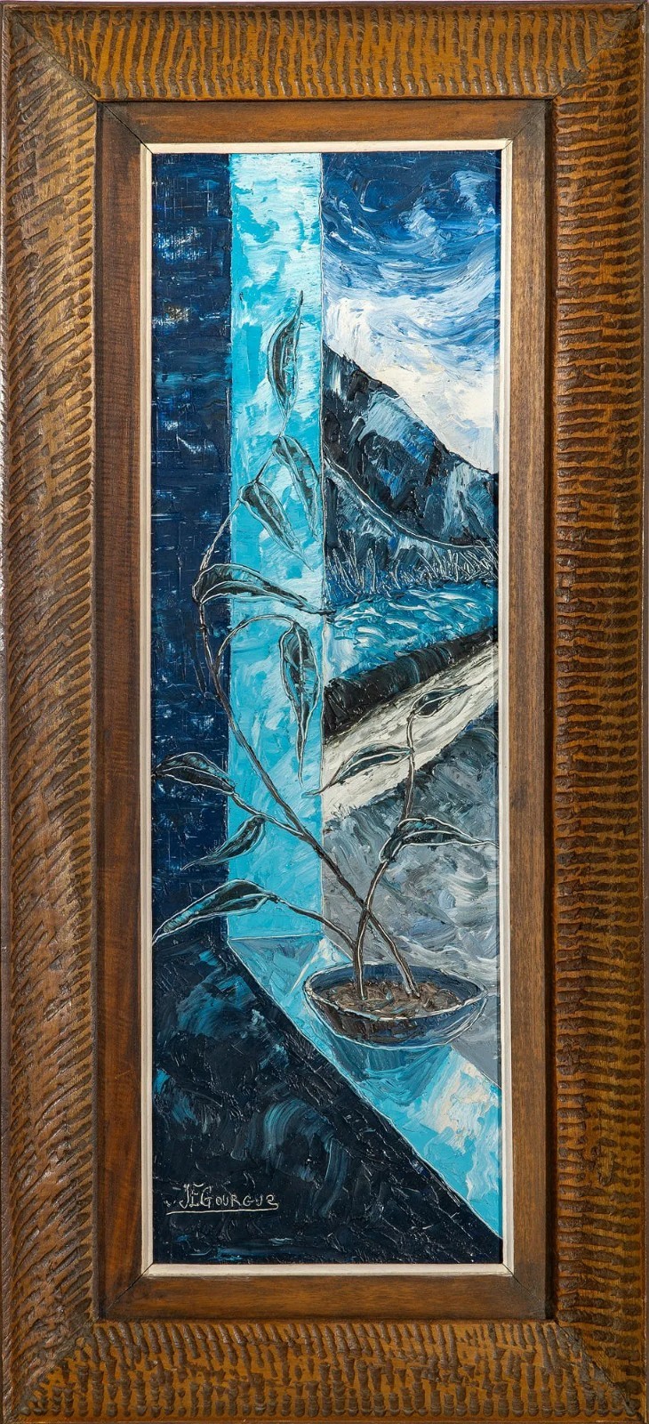 Haitian Painting Masonite by Jacques Enguerrand Gourgue 24x8. 25 signed/Framed