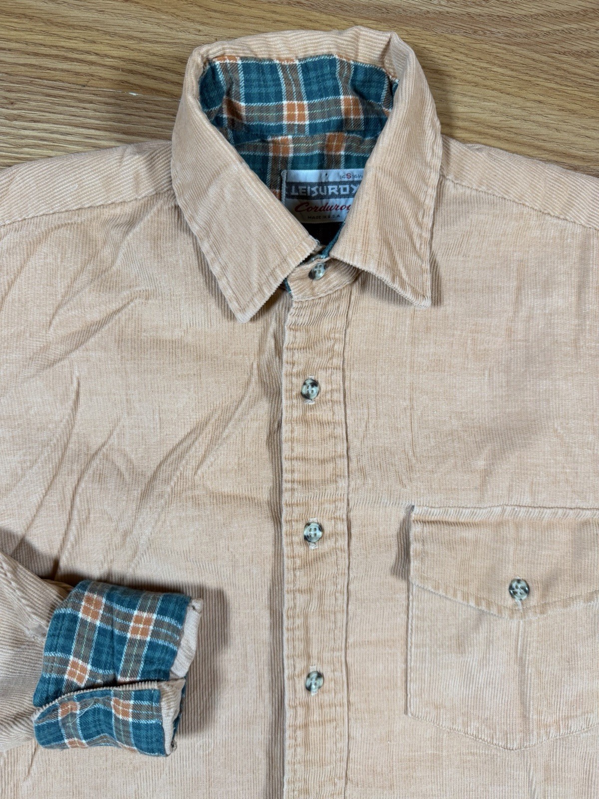 1960s True Vintage coral pink Corduroys Leisuroy Button Up Shirt Men’s S USA