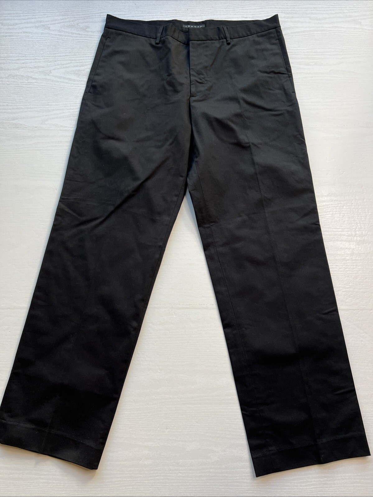 Theory Classic Straight Cotton Trousers Black Mens 36x32