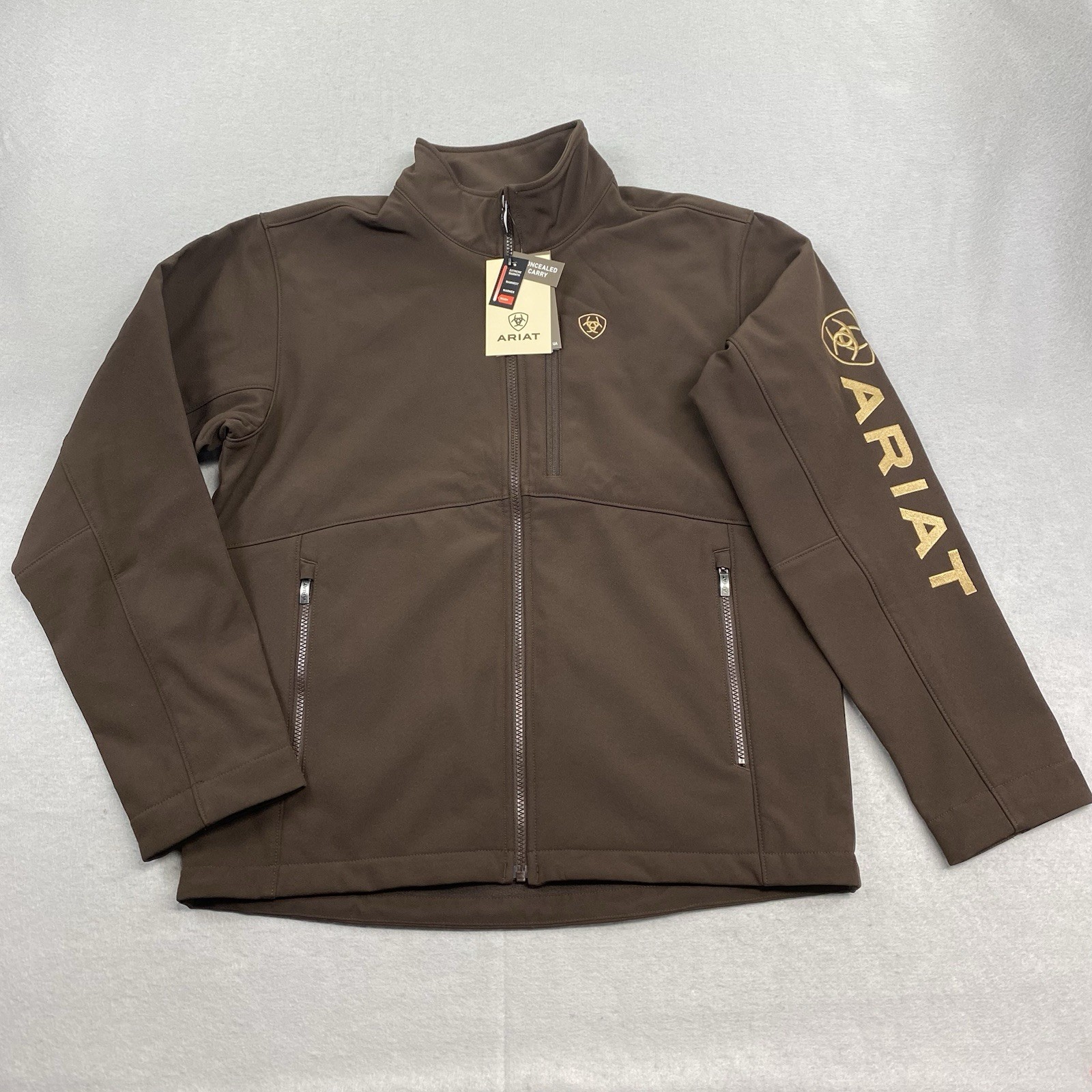 Ariat Logo Softshell Jacket Mens Medium Brown Full Zip Conceal Carry Wind Resist Ariat Logo Softshell Jacket Mens Medium Brown Full Zip Conceal Carry Wind Resist