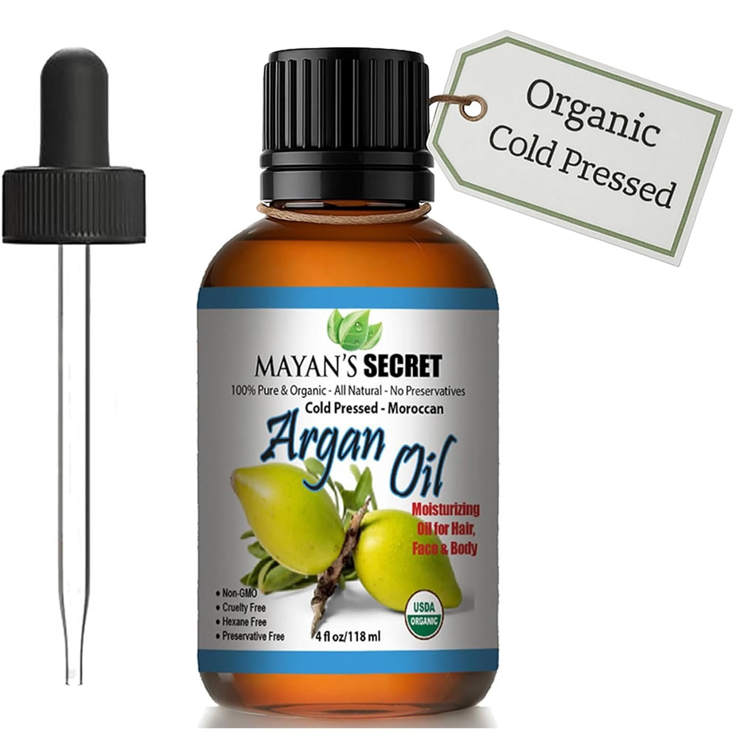 Organic Argan Oil 4oz 100% Pure Cold Pressed Hair Skin Face Body Moisturizer