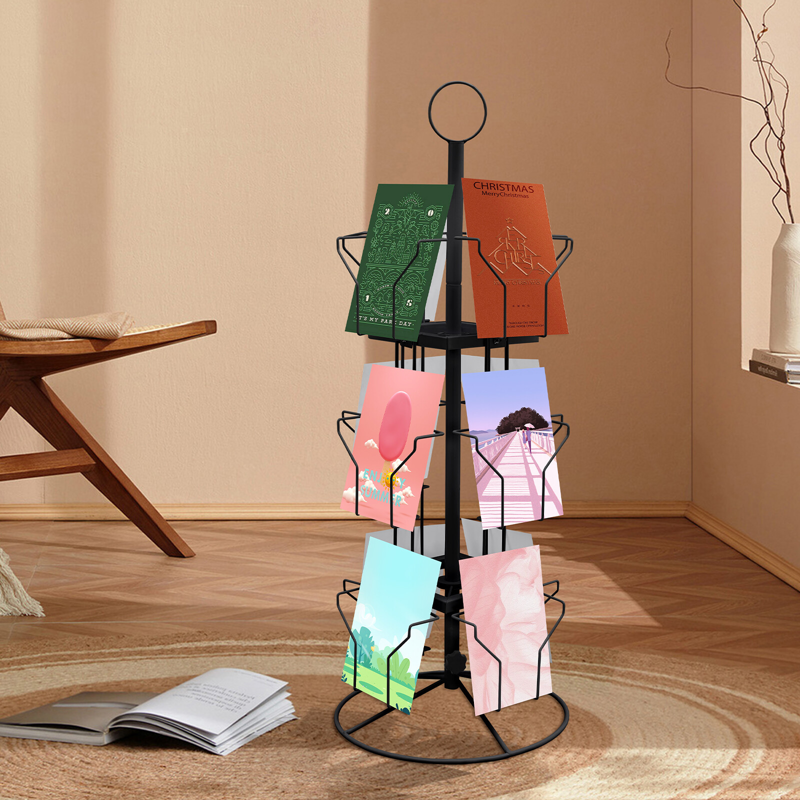 3 Tier Rotating Greeting Card Rack 12 Pocket Black Retail Display Holder Stand