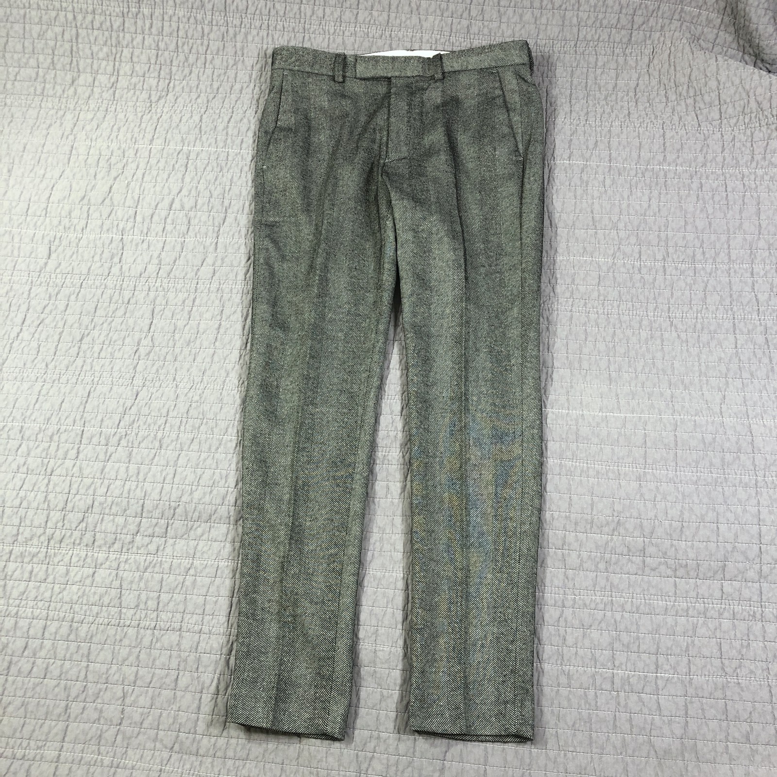 ASOS DESIGN Pants Men 32x30 Gray Herringbone Tweed Slim Pleated Dress Workwear
