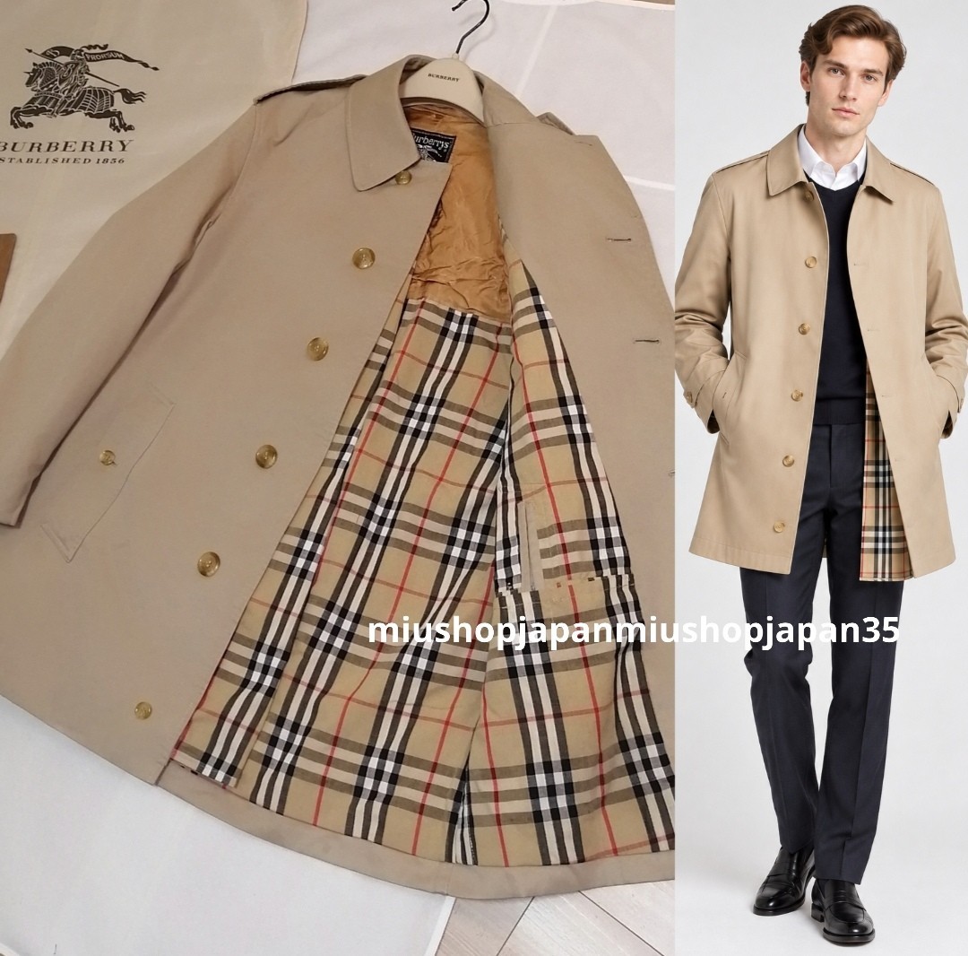 BURBERRY Trench Coat Authentic Vintage England Balmacaan / Car Coat Beige S/46 BURBERRY Trench Coat Authentic Vintage England Balmacaan / Car Coat Beige S/46