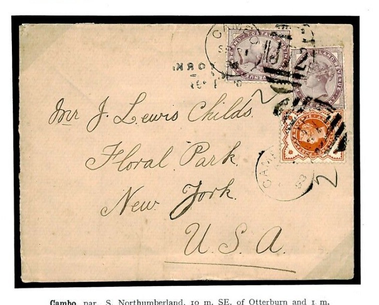 GB Northumberland *Cambo/J72* Duplex Transatlantic Cover 1893 USA {samwells}N215