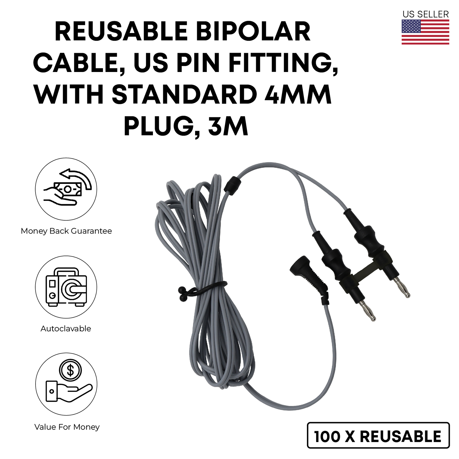 American Bipolar Forceps Silicon Cord 3 Metres Length Reusable Best Quality- US American Bipolar Forceps Silicon Cord 3 Metres Length Reusable Best Quality- US