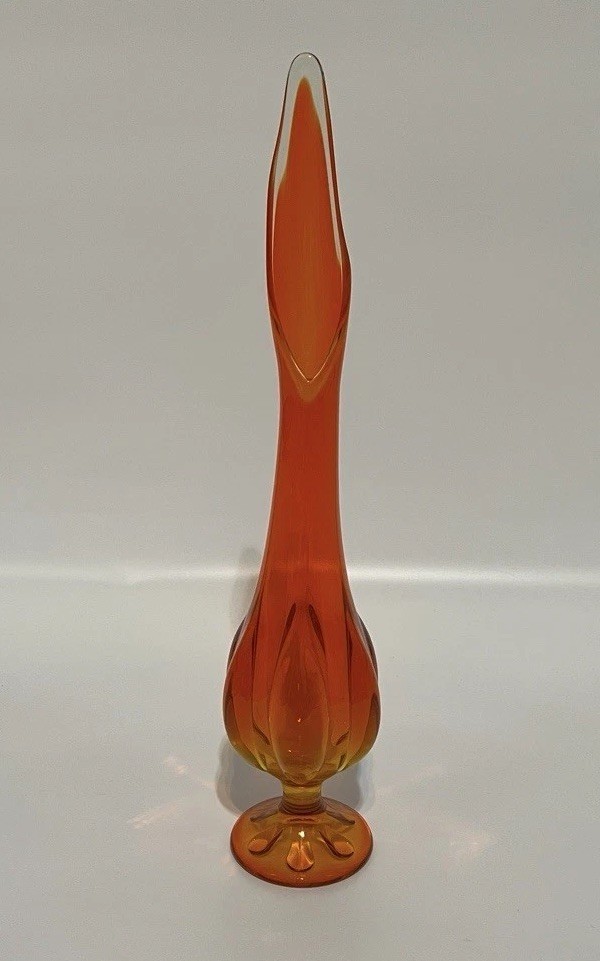 Vintage Viking Art Glass 21” MCM Swung Vase Pedestal Base RETRO Orange Vintage Viking Art Glass 21” MCM Swung Vase Pedestal Base RETRO Orange