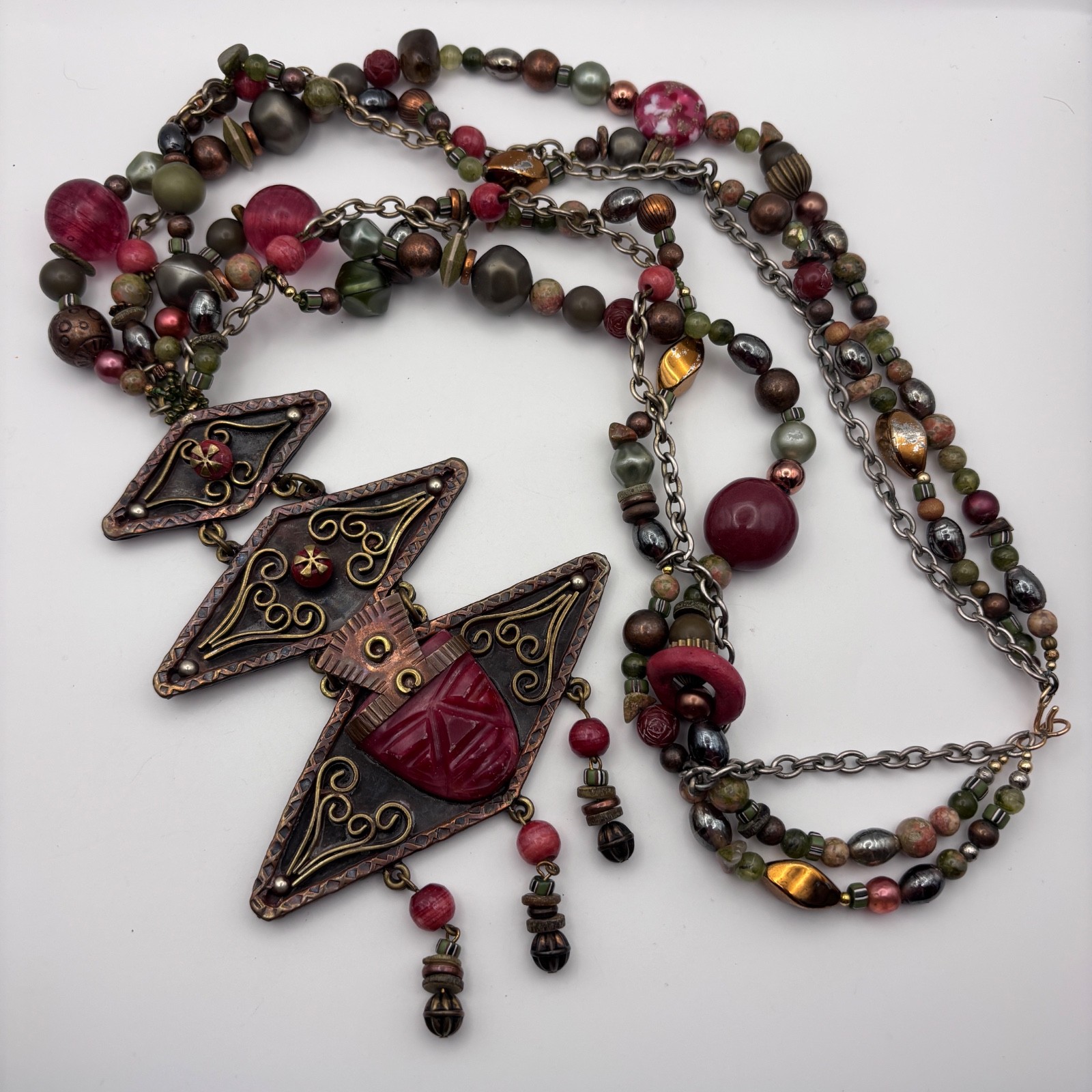 Vintage Cynthia Jean Statement Necklace Multi-strand Beaded Stones 28\ Vintage Cynthia Jean Statement Necklace Multi-strand Beaded Stones 28\
