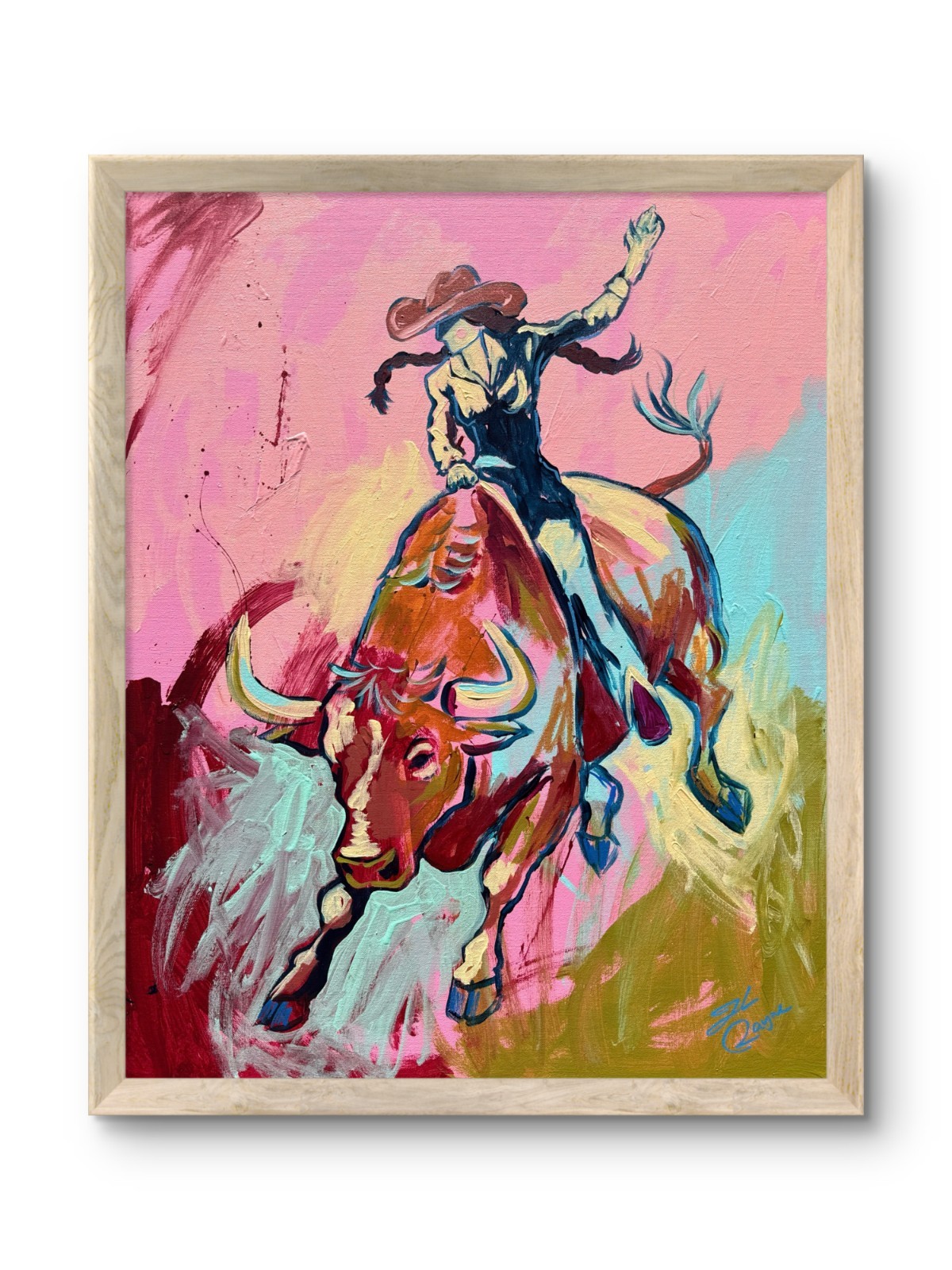 @FearlessPaints Bucking Rodeo Cowgirl 24x30 Canvas Fine Art Original Painting