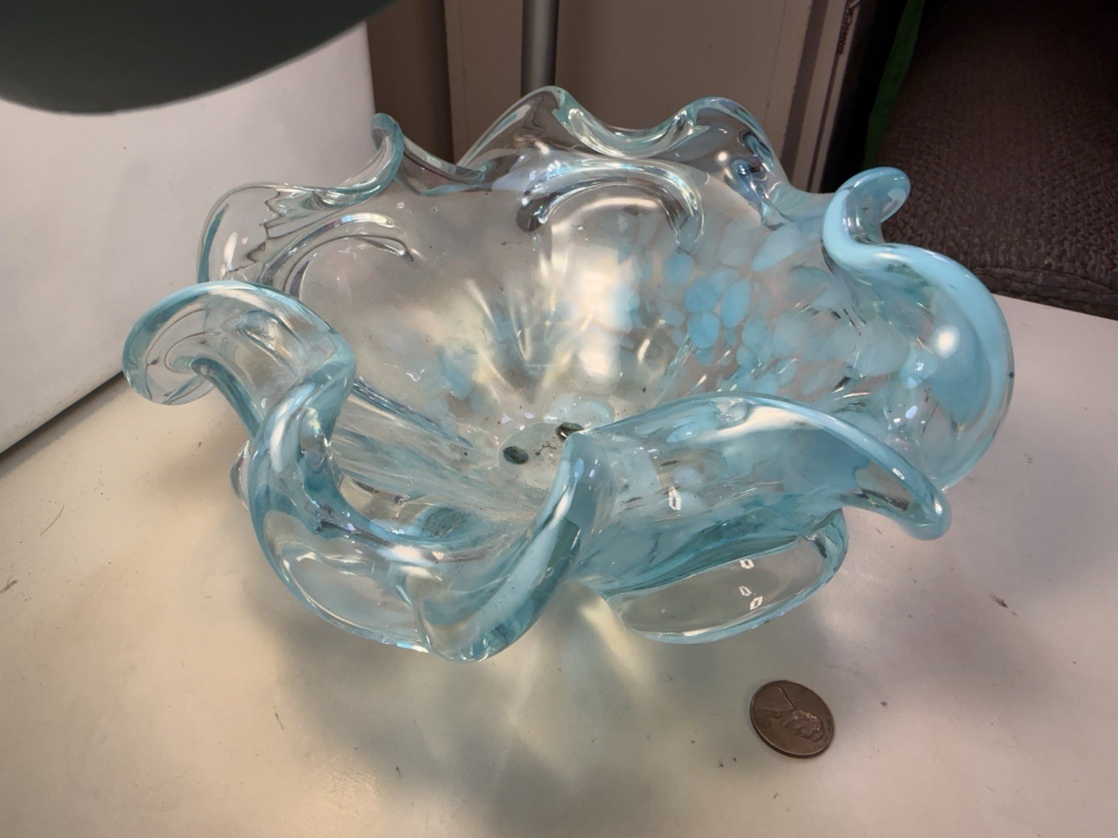 Vintage Murano Art Glass Blue Flower Candydish Bowl